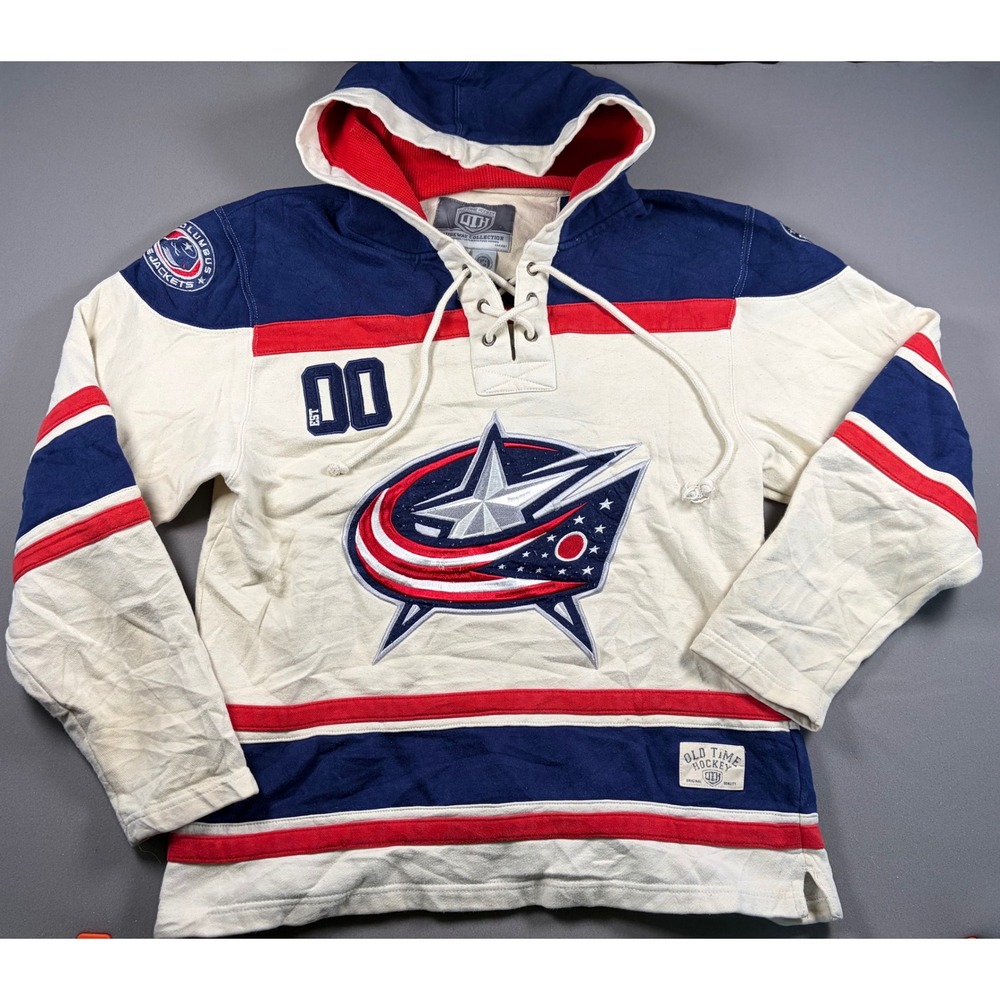 Columbus Blue Jackets Lace Up Old Time Hockey Hoodie Small NHL Causeway Cream